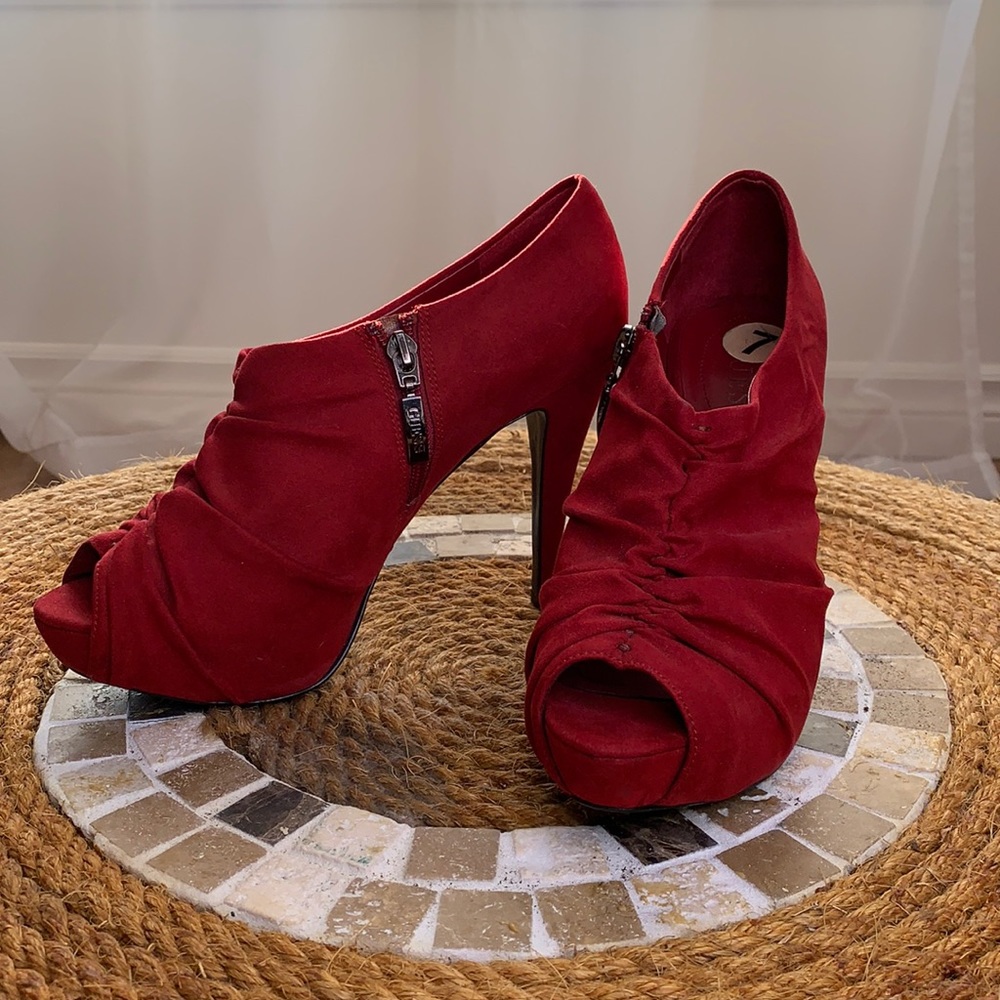 Guess | Suede platform peep toe booties